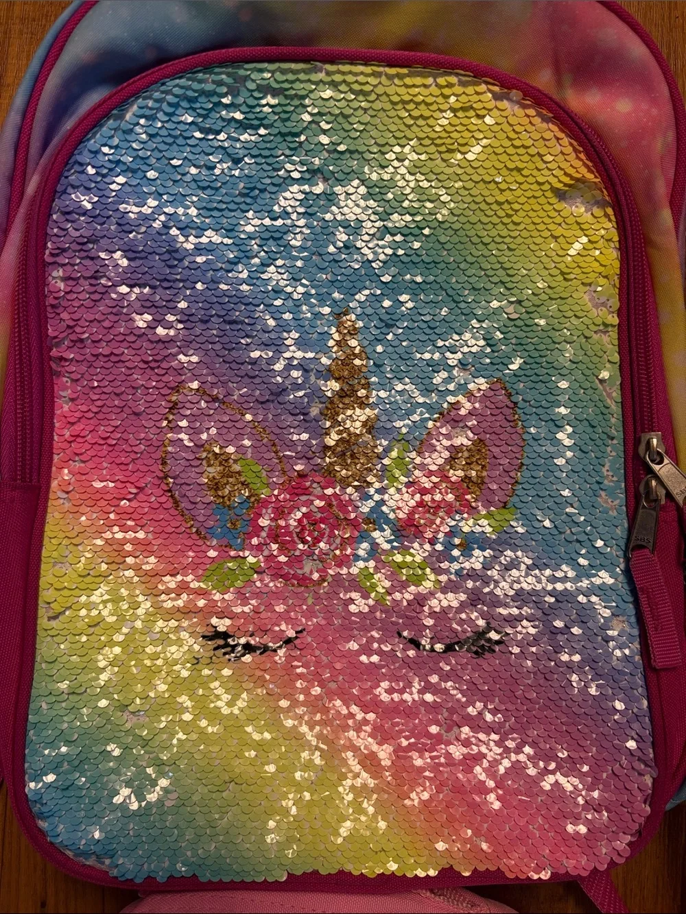 Unicorn Rainbow Sequin Backpack & Lunch Bag Set - Pink Multicolor EUC